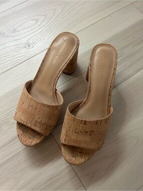 Veronica Beard Natural Cork Slide Mule with Block Heel